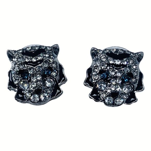 Betsey Johnson Snow Leopard Head Crystal Stud Earrings .5" Magical Creature - Picture 1 of 16